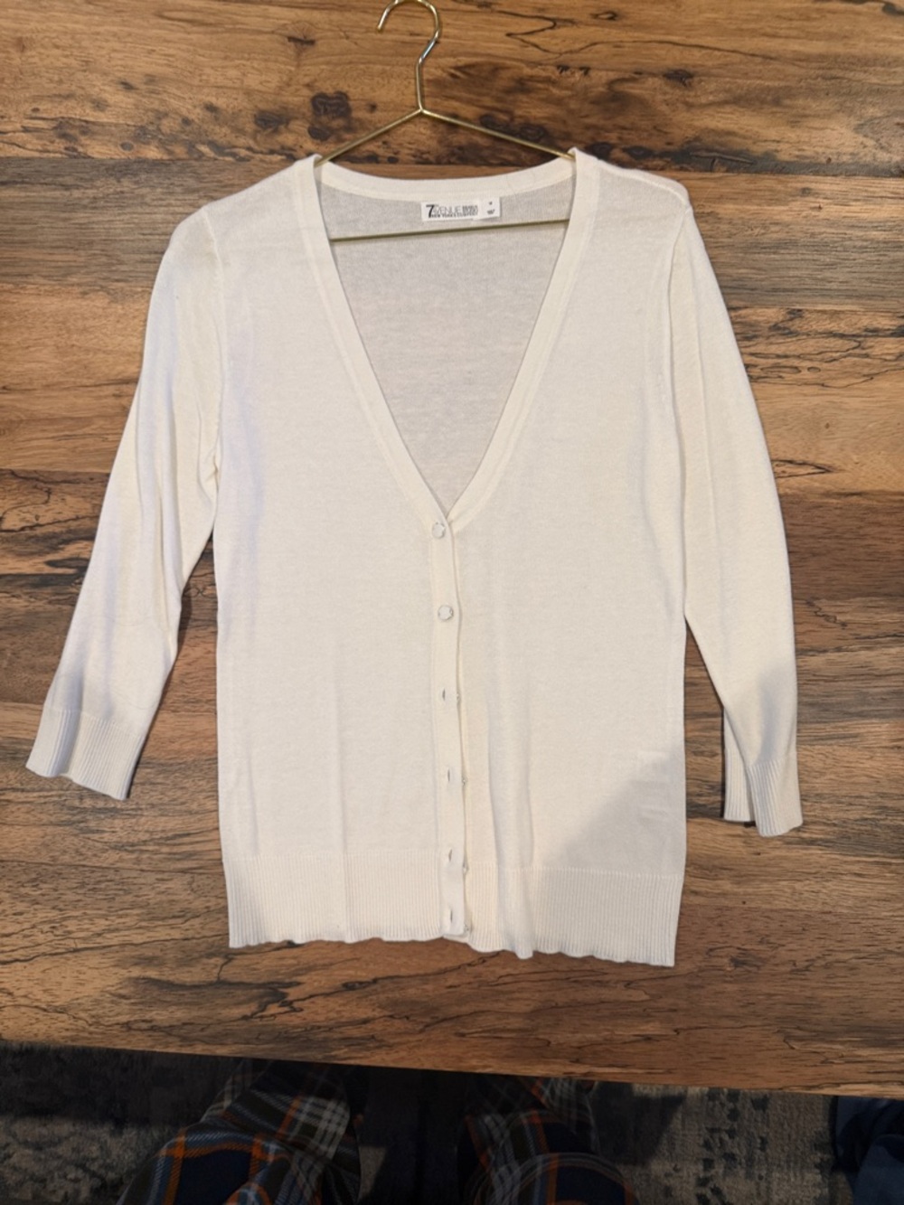 New York & Company Ivory V-Neck Button Cardigan